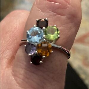 Sterling Silver and 5 real Gem stone size 9 ring